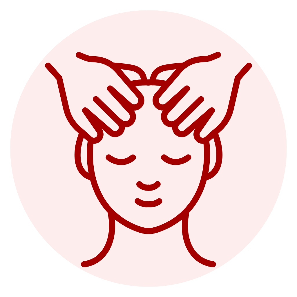 Icon of hands massaging a head on a green background