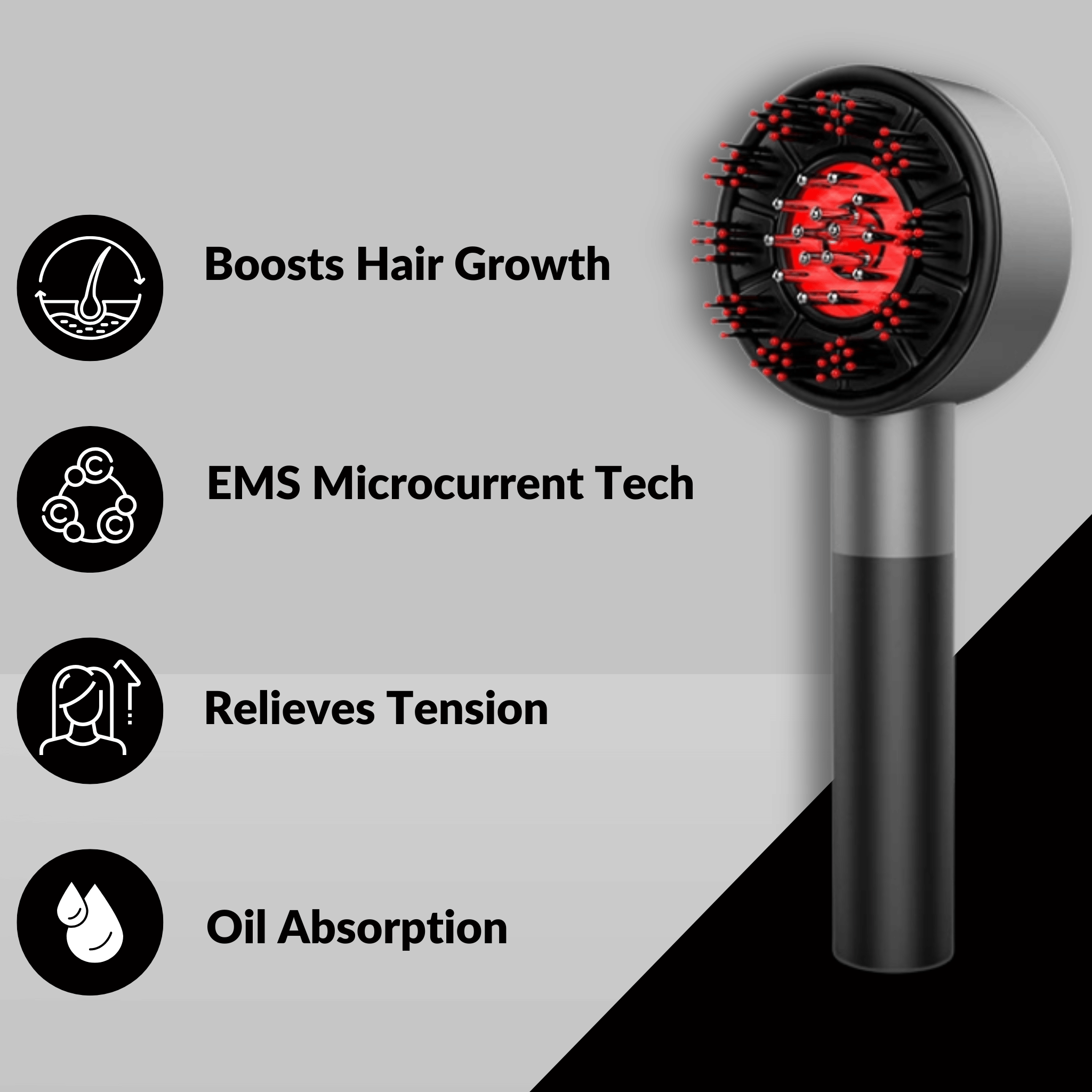 Red LED light glowing from Aglowra massage comb — advanced hair therapy tool for home use