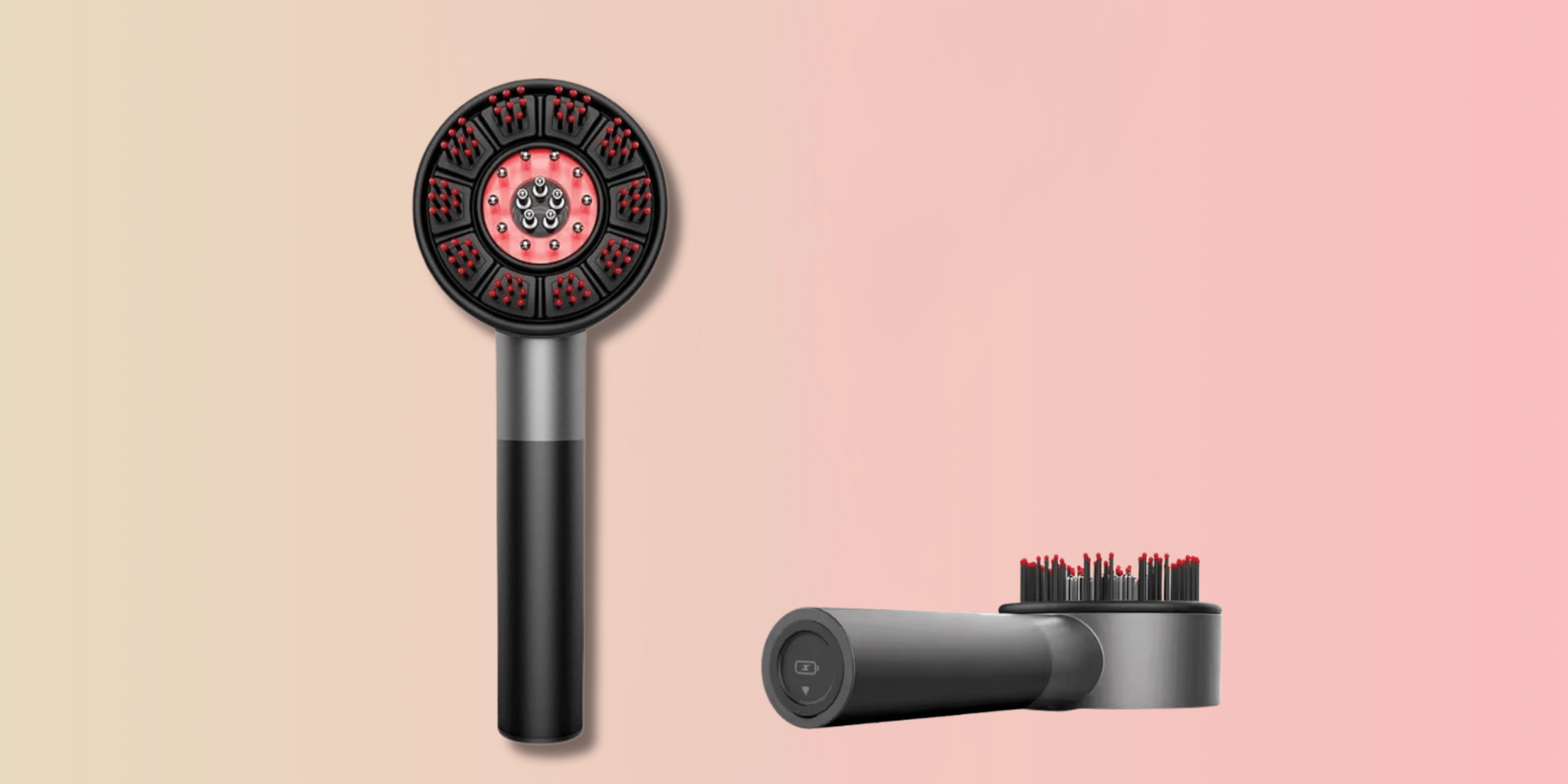 LED hair therapy comb designed for healthy scalp massage on a pink background